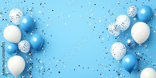 A pastel blue themed party border with scattered confeti