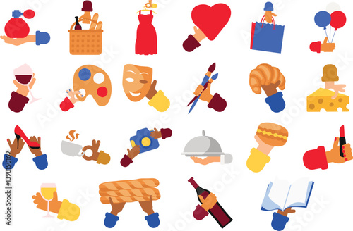 Food, culture, production and traditions of countries and peoples of world. Production and crafts icon set. Simple cartoon vector elements kit isolated on white background