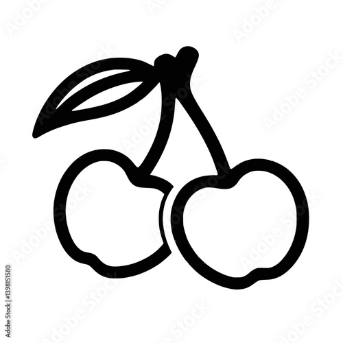 Cherry coloring book page, fruit coloring book,  transparent background, png format