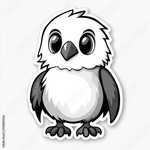 Cute cartoon penguin sticker design, white background, digital art, children's product.