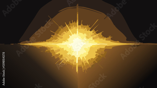Flash light on black background. Vector glow sparkle effect. Abstract lens flare ignition. Flashing lights 