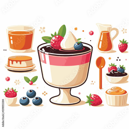 cream, dessert, sweet, food, gourmet, milk, red, italian, jelly, pudding, white, vanilla, mint, sauce, background, panna, cotta, decoration, mousse, snack, delicious, plate, berry, fruit, fresh, panna