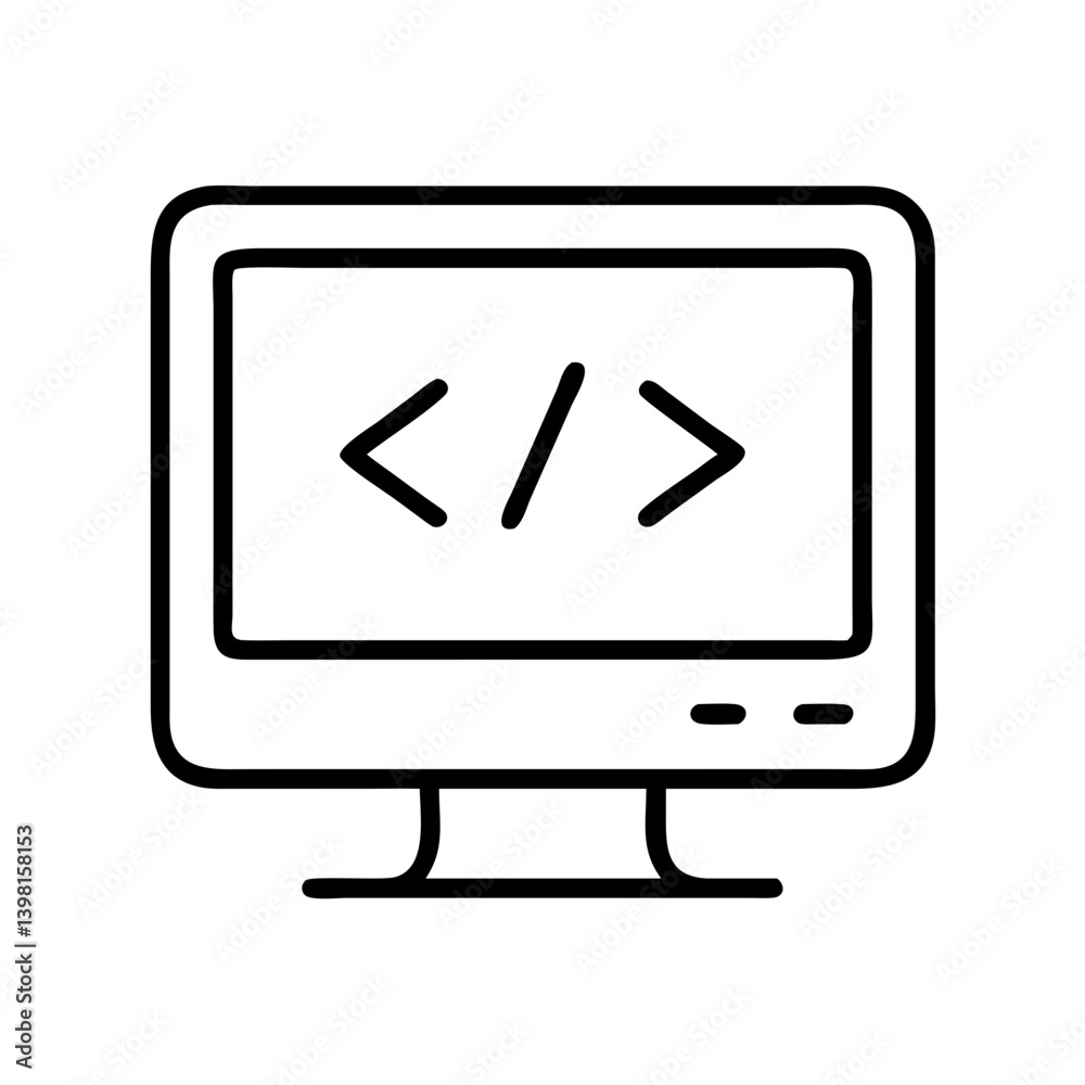 Computer screen showing code icon for web development and programming concept design Computer screen showing code icon for web development and programming concept design