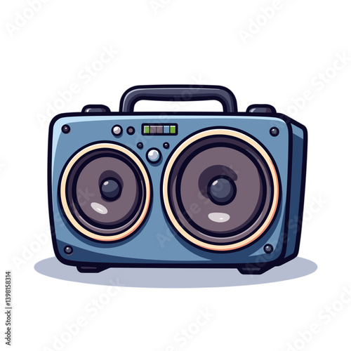 Vintage blue boombox with round speakers on a white background  