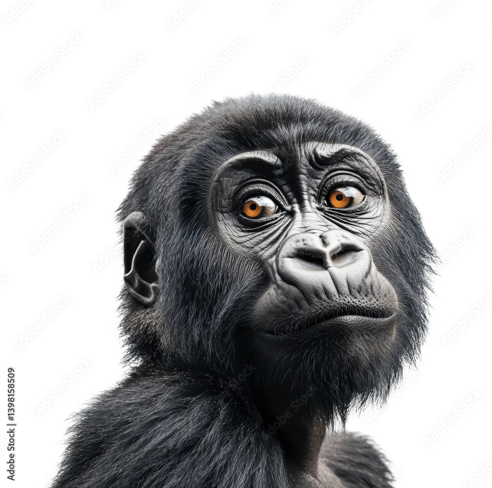 Gorilla portrait in natural habitat wildlife serene environment isolated on transparent background png Gorilla portrait in natural habitat wildlife serene environment isolated on transparent background png