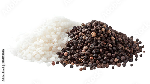 Natural Sea Salt and Black Pepper Seasoning Blend on White Background for Culinary Use