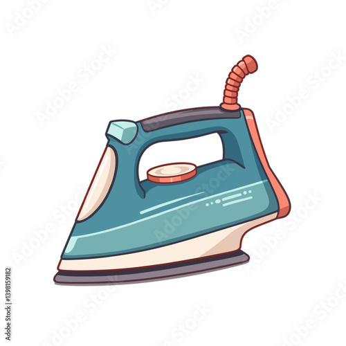 Retro iron illustration in light blue and red color scheme  