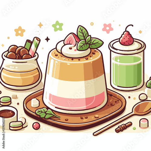 cream, dessert, sweet, food, gourmet, milk, red, italian, jelly, pudding, white, vanilla, mint, sauce, background, panna, cotta, decoration, mousse, snack, delicious, plate, berry, fruit, fresh, panna
