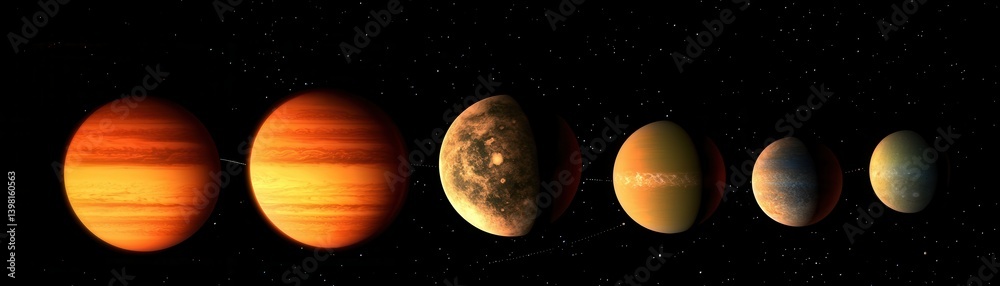 A stunning arrangement of diverse planets in a cosmic scene.