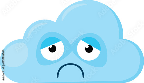Blue disappointed Emoji Cloud with ready to cry face. Design element for children weather forecast. Funny kids icon. Simple cartoon vector element isolated on white background