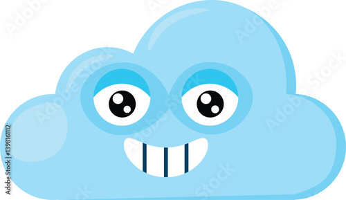 Blue laughing open smile Emoji Cloud. Design element for children weather forecast. Funny kids icon. Simple cartoon vector element isolated on white background