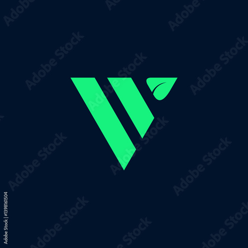 Green Abstract V Letter Logo on Dark Background