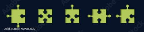 Puzzle pieces set isolated. Vector illustration. Jigsaw puzzle game. Black and green color.