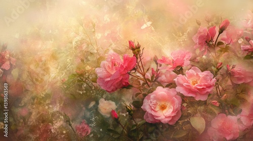 Wallpaper Mural A vibrant field of pink roses basking in the soft Torontodigital.ca
