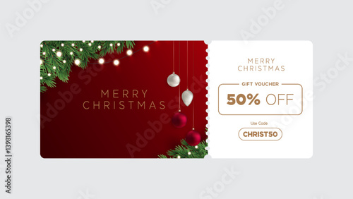 Merry Christmas holiday gift card with 50% off, greeting cards in modern geometric style for web, branding, social media advertising, promo, print, sales. Trendy Xmas layout design templates