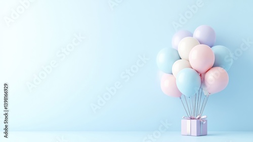 Pastel balloons and gift box