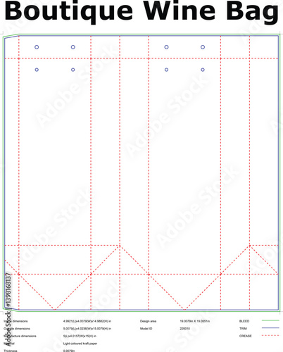 Technical Blueprint For Wine Bottle Bag Design Template With Dimensions And Material