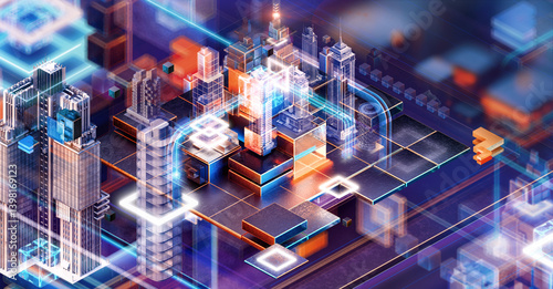 Fényképezés Smart cyber city technology, 3D hub