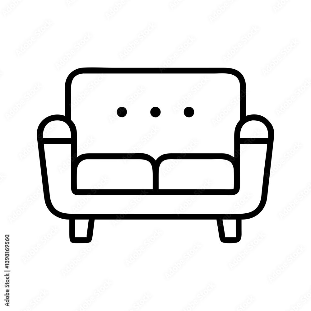 Outline vector drawing of a modern two seat sofa for living room furniture decor Outline vector drawing of a modern two seat sofa for living room furniture decor
