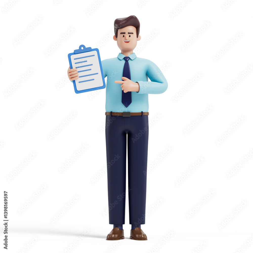 Man holding document, gesturing, symbolizes explanation or presentation of information. 3D rendering, conceptual image. Isolated on white background. Man holding document, gesturing, symbolizes explanation or presentation of information. 3D rendering, conceptual image. Isolated on white background.