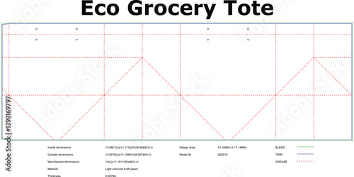 Blueprint Of Eco Grocery Tote Bag Design With Dimensions And Specifications Detailed