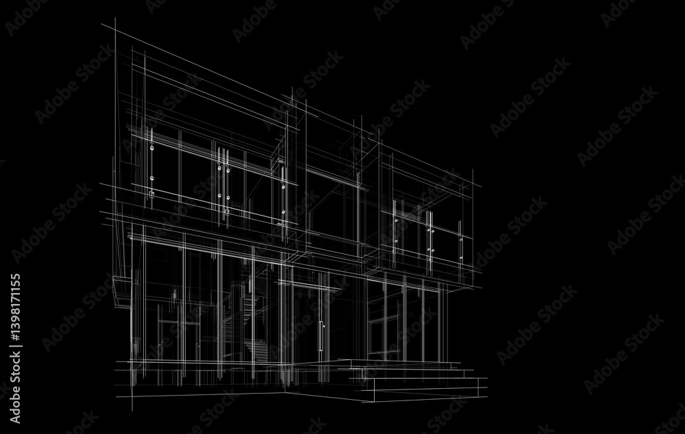 Architectural sketch of modern building 3d rendering Architectural sketch of modern building 3d rendering