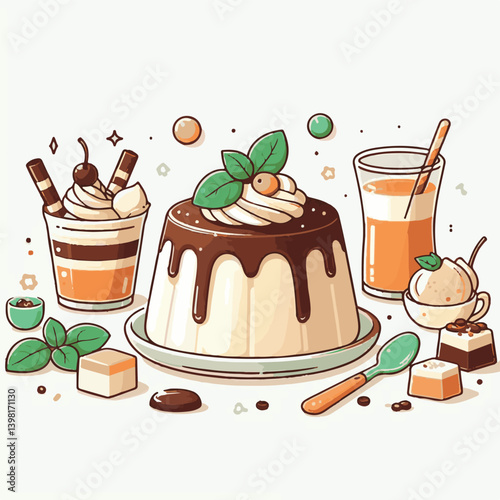 cream, dessert, sweet, food, gourmet, milk, red, italian, jelly, pudding, white, vanilla, mint, sauce, background, panna, cotta, decoration, mousse, snack, delicious, plate, berry, fruit, fresh, panna