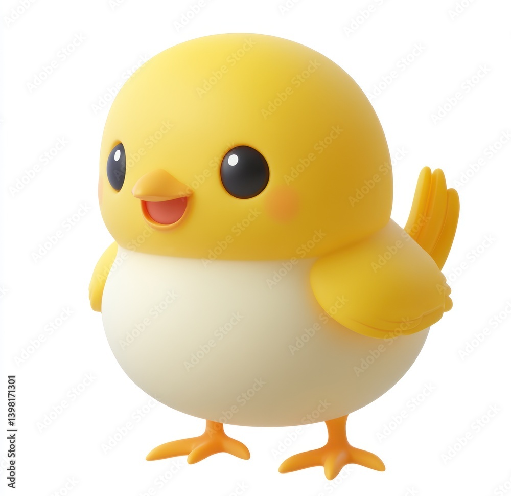 Cute yellow chick cartoon, playful pose, white background, children's book illustration Cute yellow chick cartoon, playful pose, white background, children's book illustration
