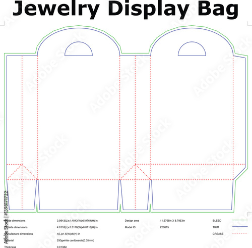 Jewelry Display Bag Dieline Template Vector For Retail Packaging Design And Manufacturing