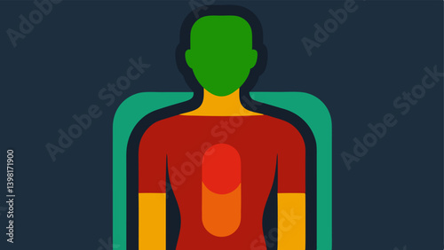 Thermal Scanner Display An abstract representation of a thermal scanner screen showing a silhouette of a human body alongside a colorcoded thermal gradient for temperature