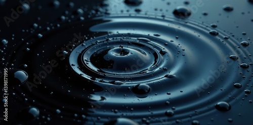 Water droplets reflecting light on a sleek black surface,  surface,  clear