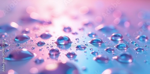 Water drops glisten on a crumbled pastel hologram background,  vibrant,  wet