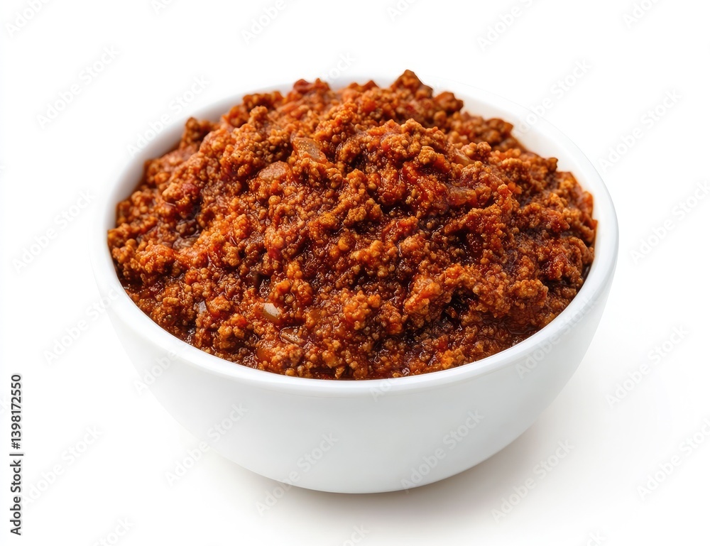 Hearty, chunky meat sauce in a bowl