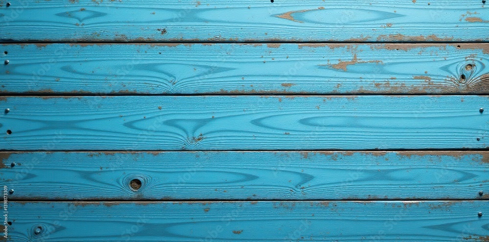 Naklejka premium Weathered and distressed vintage blue wooden planks creating a rustic and textured background, surface, grunge