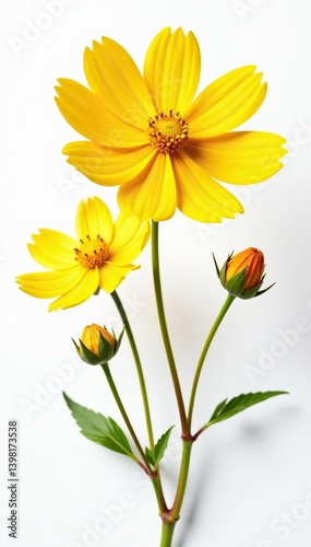 Yellow cosmos flowers pressed and dried, isolated on white background,  pressed,  flowers