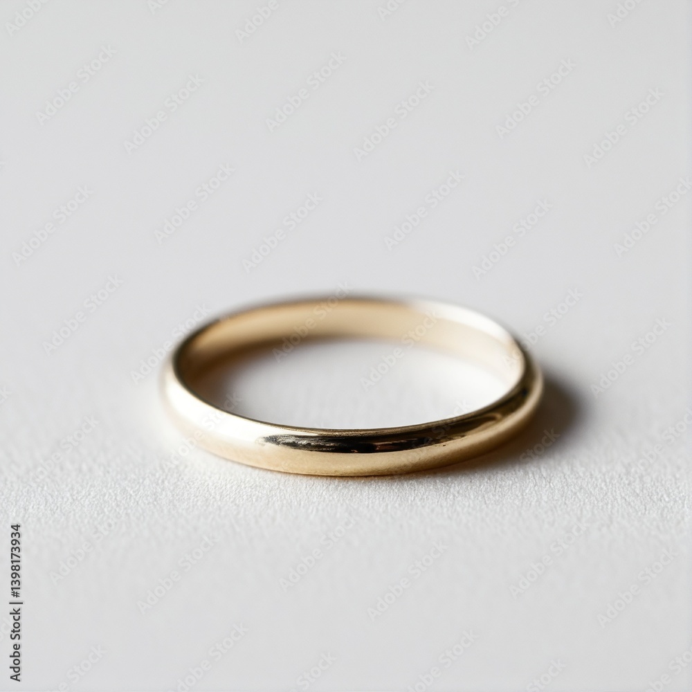 A symbol of commitment: A gleaming golden ring resting peacefully on a pristine white surface, capturing the essence of love and eternity. A symbol of commitment: A gleaming golden ring resting peacefully on a pristine white surface, capturing the essence of love and eternity.