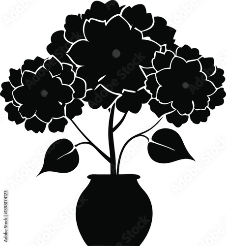A Hydrangea silhouette black color in the vase