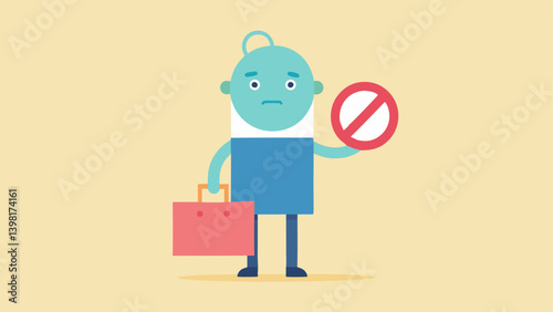 Happy Shopper A friendly character stylized with a shopping bag frowning at the No Shopping Allowed sign thats prominently displayed.