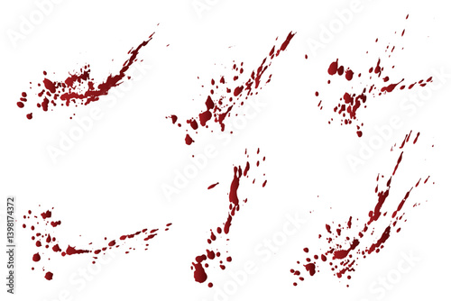 Collection of gradient red color blood drop and splatter isolated background