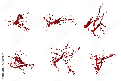Set of gradient red color bloody splatter vector bleeding paint background