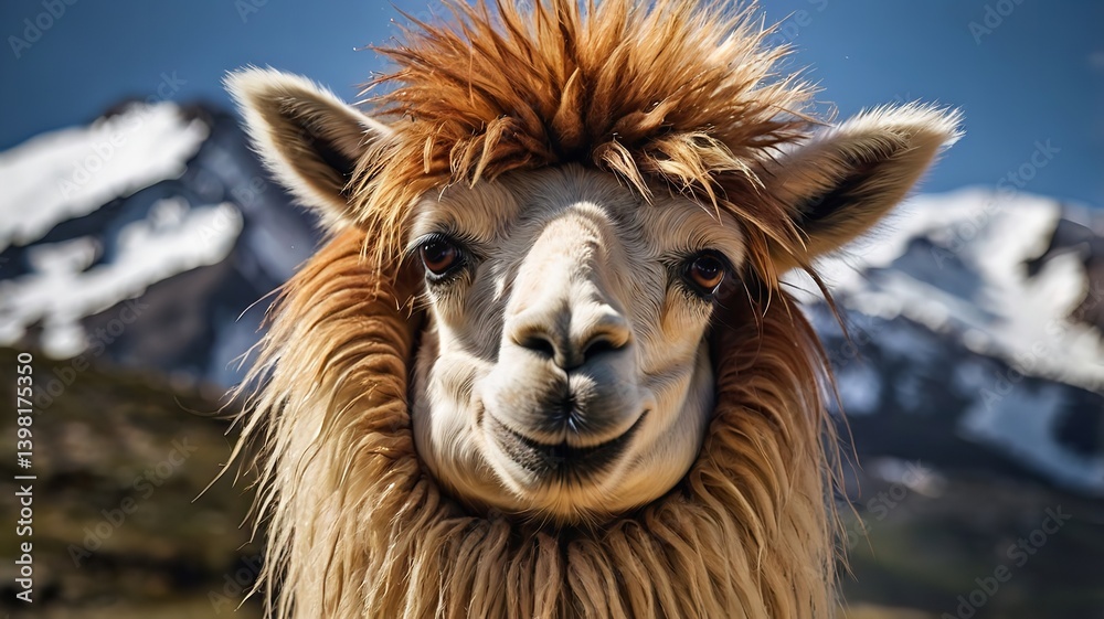 Fototapeta premium Lama funny hair wild locking animal portrait close up.