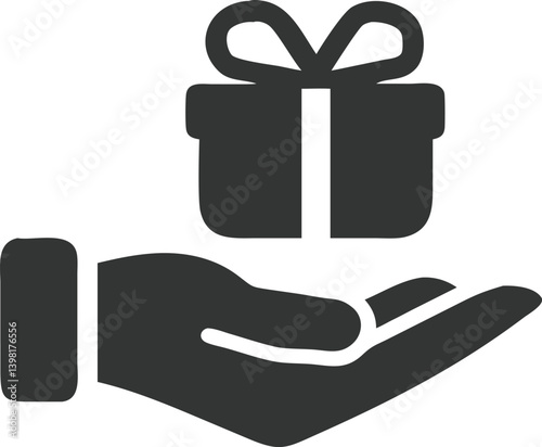 Silhouette Hand Presents Gift Box with Bow on Transparent Background
