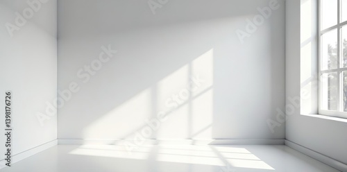 White and grey wall interior background in a studio setting with shadows from window, ideal for showcasing products and adding texts,  shadows,  background