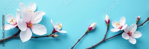 White and pink blossoms arranged elegantly on a vibrant blue background,  elegant,  floral