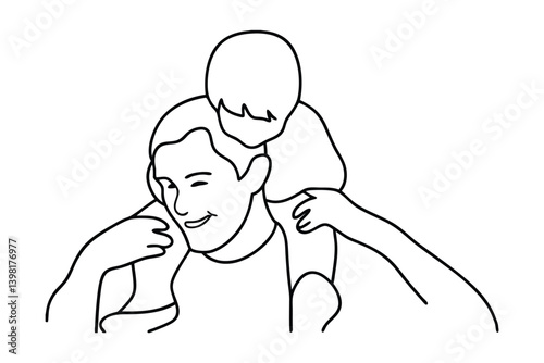 Father And Child Piggyback Ride Continuous Line Drawing Illustration Representing A Loving Family Moment Together Happy Fatherhood And Childhood