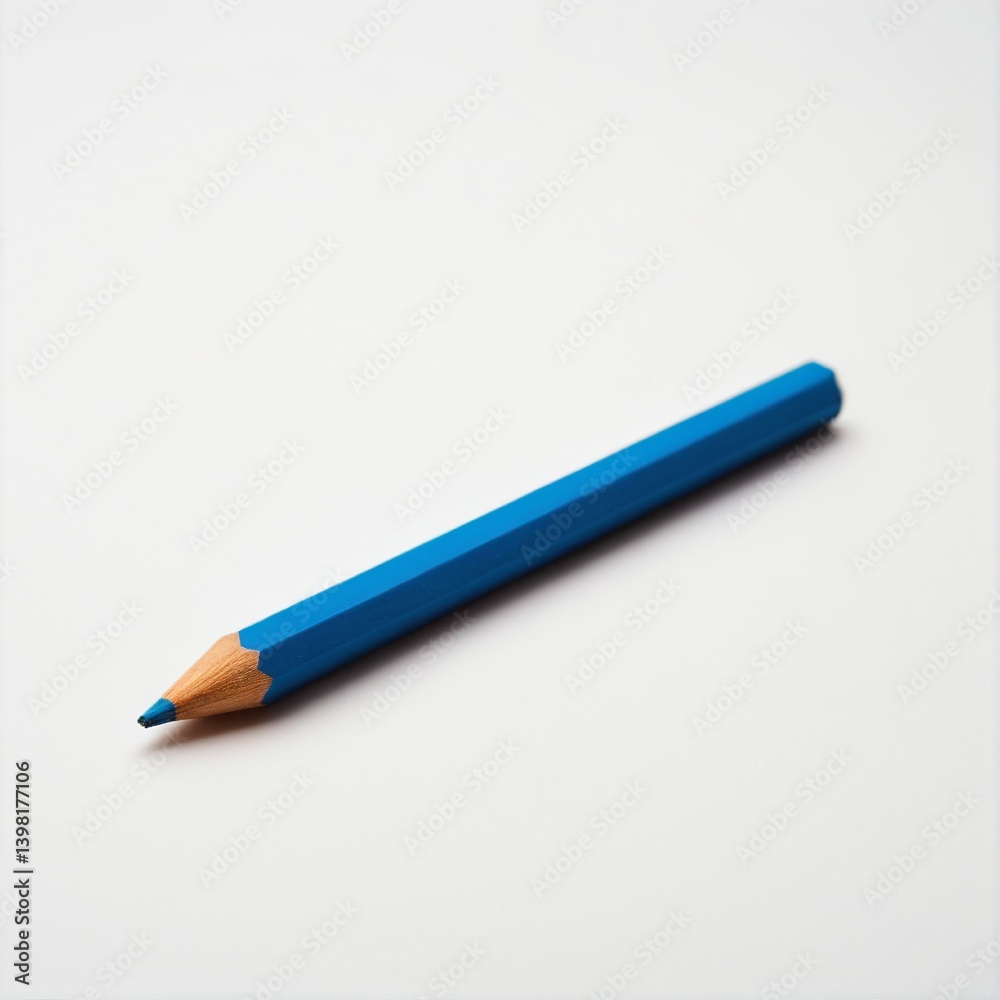 Striking Blue: A Vibrant Colored Pencil Resting on a Clean White Surface, Ready to Sketch and Create Inspiring Artwork. Striking Blue: A Vibrant Colored Pencil Resting on a Clean White Surface, Ready to Sketch and Create Inspiring Artwork.