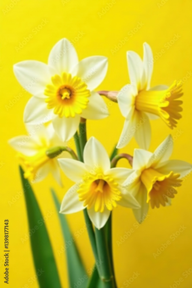 White and yellow spring flowers blooming beautifully on a vibrant yellow background, yellow, blooming White and yellow spring flowers blooming beautifully on a vibrant yellow background, yellow, blooming