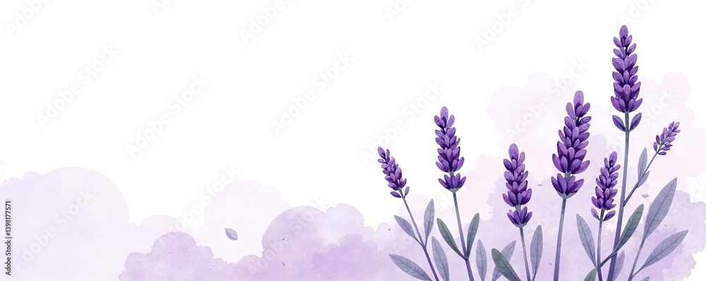 Naklejka premium Watercolor painting of lavender flowers in a minimalist style, simple, design