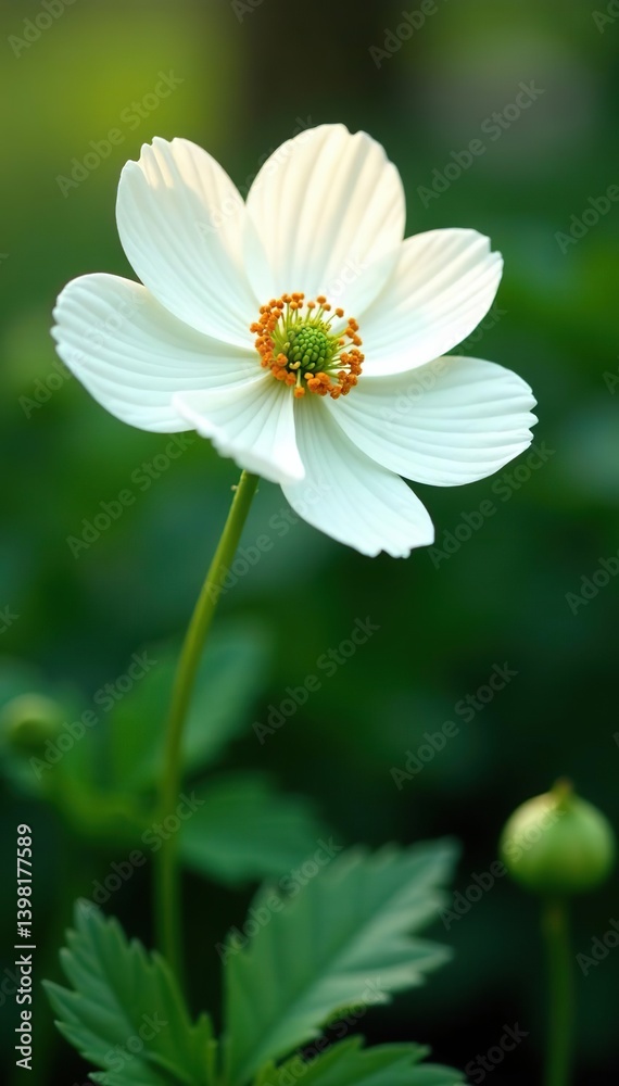 White petals of Japanese anemone blossoming in a garden in Moscow,  anemone,  blossom