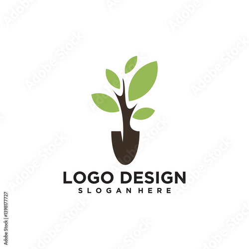 Green Sapling Emerging from Shovel: Minimalist Logo Design